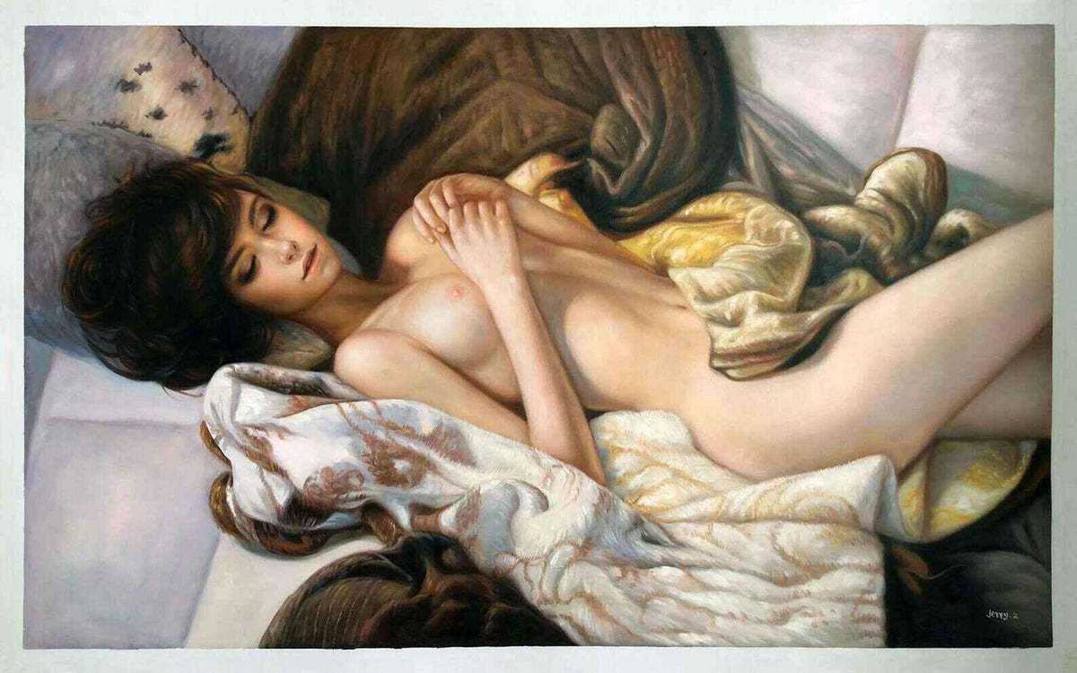 Au repos art nu féminin peinture huile sur toile - Kikooyou Art Gallery