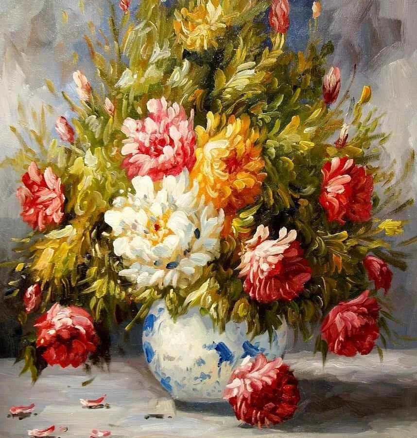 art-Peinture à l'huile-nature morte- fleurs- motifs floraux - Kikooyou Art Gallery