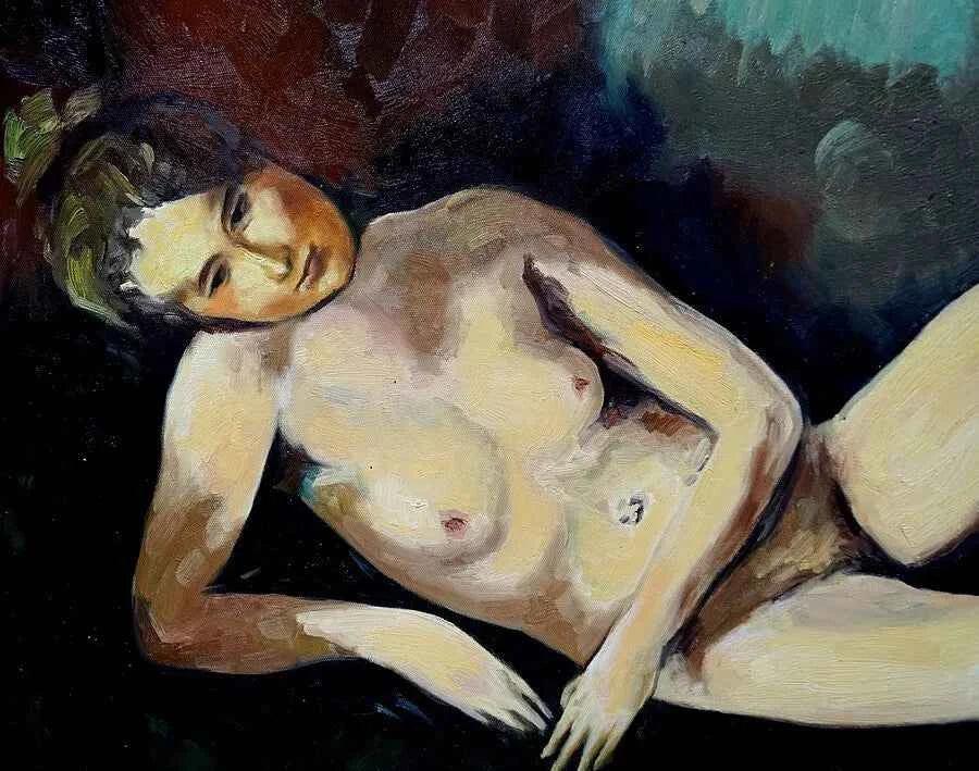 art-femme-nue-allongée-peinture-huile sur toile- d'après Faistauer - Kikooyou Art Gallery