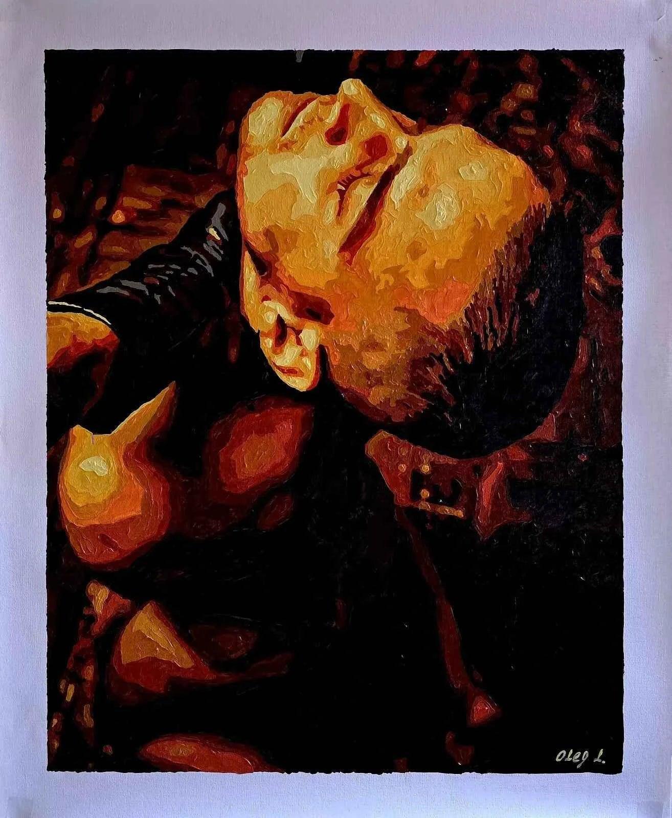art-scène-érotique-gay-sm-domination-cuir-peinture-huile sur toile - Kikooyou Art Gallery