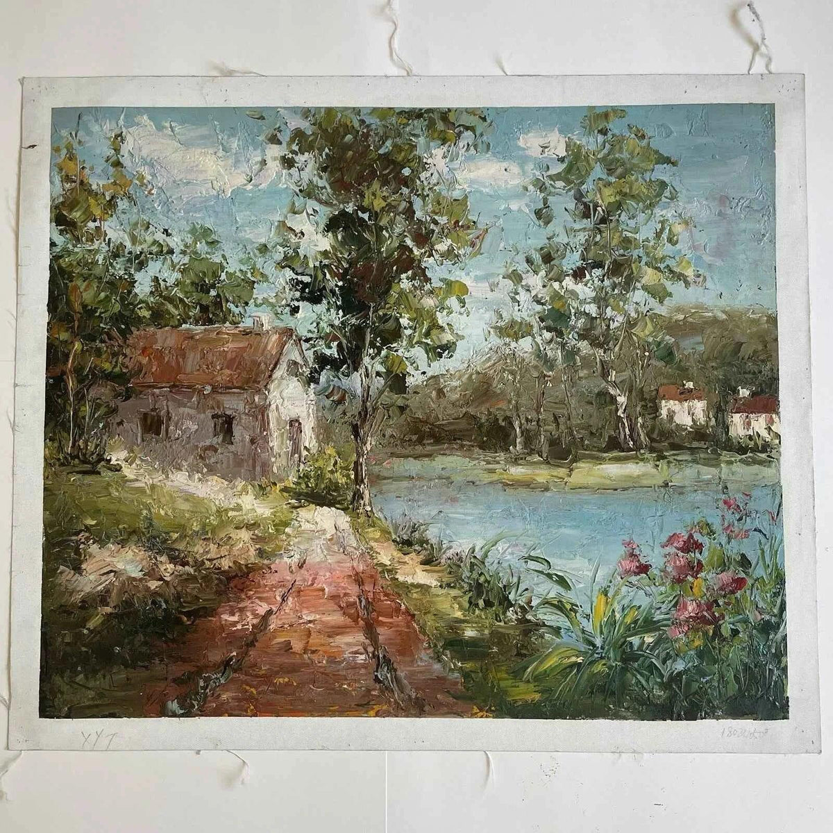 art-paysage-rivière-maison-peinture-huile sur toile - Kikooyou Art Gallery