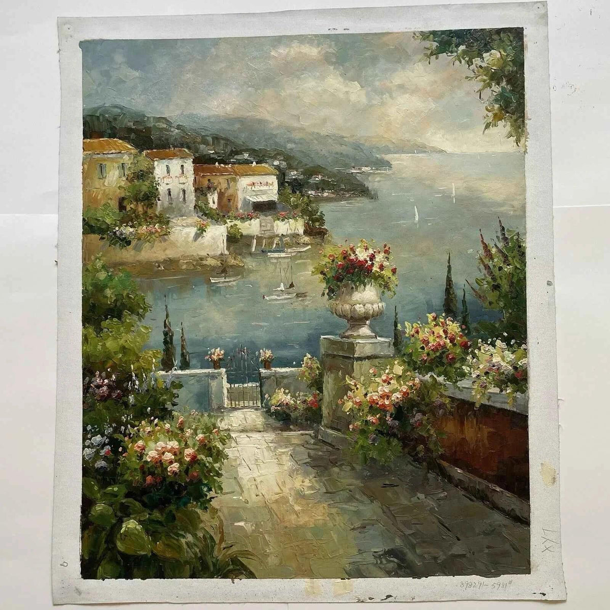 art-paysage-baie-vue-mer-peinture-huile sur toile-Laissez-vous emporter par la douceur méditerranéenne de ce paysage. Un havre de paix où les couleurs vibrantes et la mer scintillante invitent à l'évasion. - Kikooyou Art Gallery