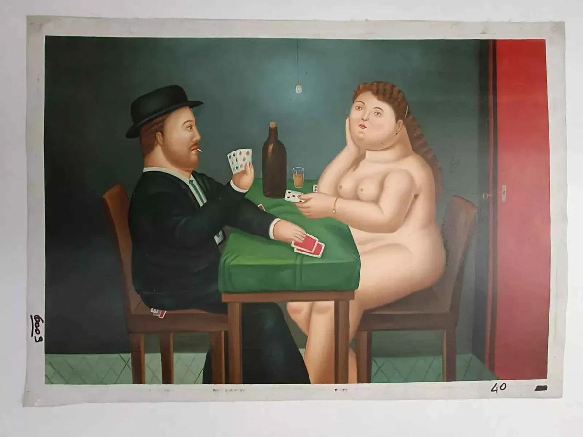 art-surréalisme-scène de vie-partie-carte-peinture-huile sur toile - Kikooyou Art Gallery
