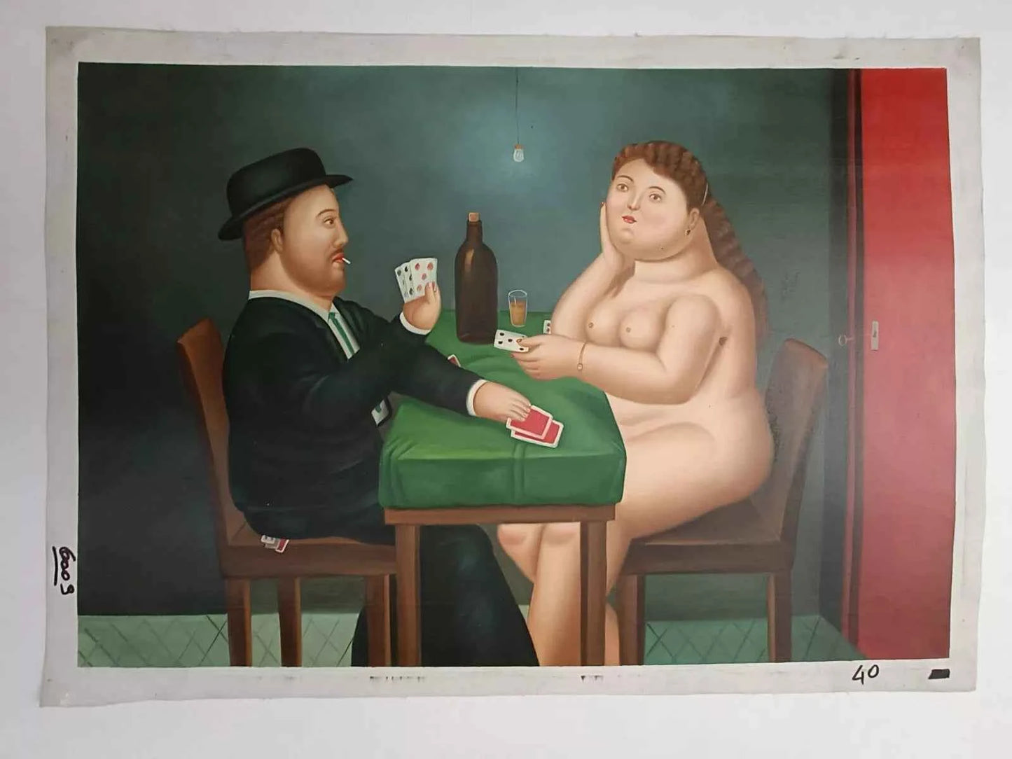 art-surréalisme-scène de vie-partie-carte-peinture-huile sur toile