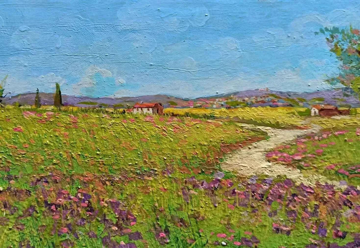 art-paysage-campagne-toscane-champ-iris-peinture-huile sur toile - Kikooyou Art Gallery