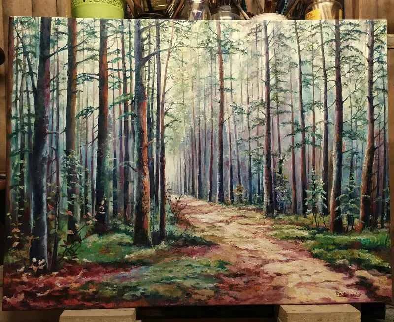 Tableau huile sur toile Artiste, Europe, Paysage FORÊT - Kikooyou Art Gallery