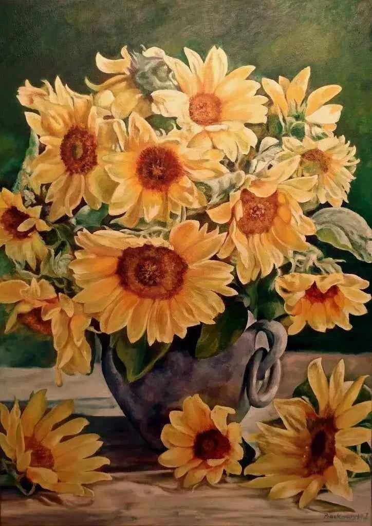 Tableau huile sur toile artiste, Europe, fleurs et jardins TOURNESOLS - Kikooyou Art Gallery