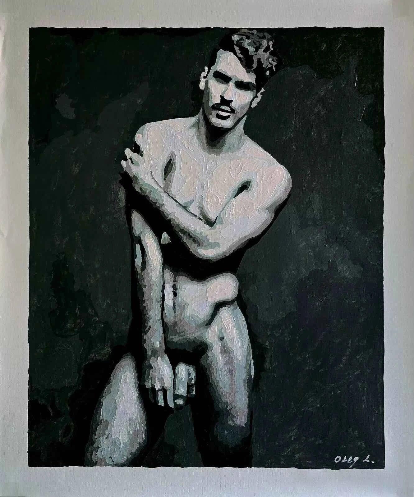 art-érotique-peinture-huile sur toile-originale-gay-homme-nu-intégrale - Kikooyou Art Gallery