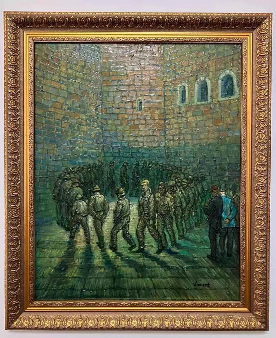 art-scène-vie-prisoniers-ronde-carcérale-inspirée de van gogh-peinture-huile-toile - Kikooyou Art Gallery