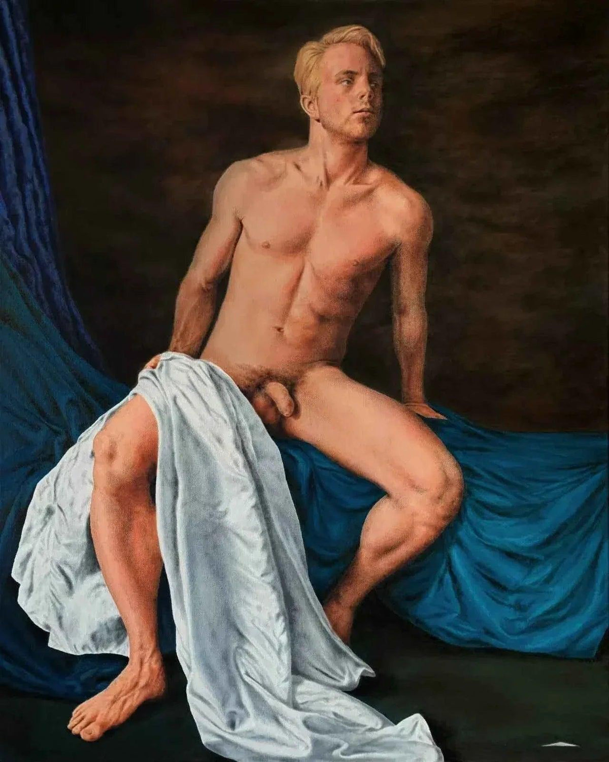 art-nu-homme-drap-peinture-originale-huile-toile - Kikooyou Art Gallery