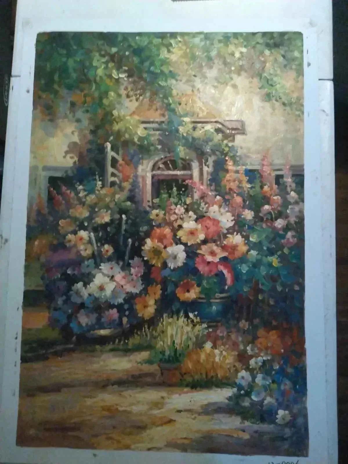 art-paysage-jardin-fleurs-peinture-huile-toile - Kikooyou Art Gallery