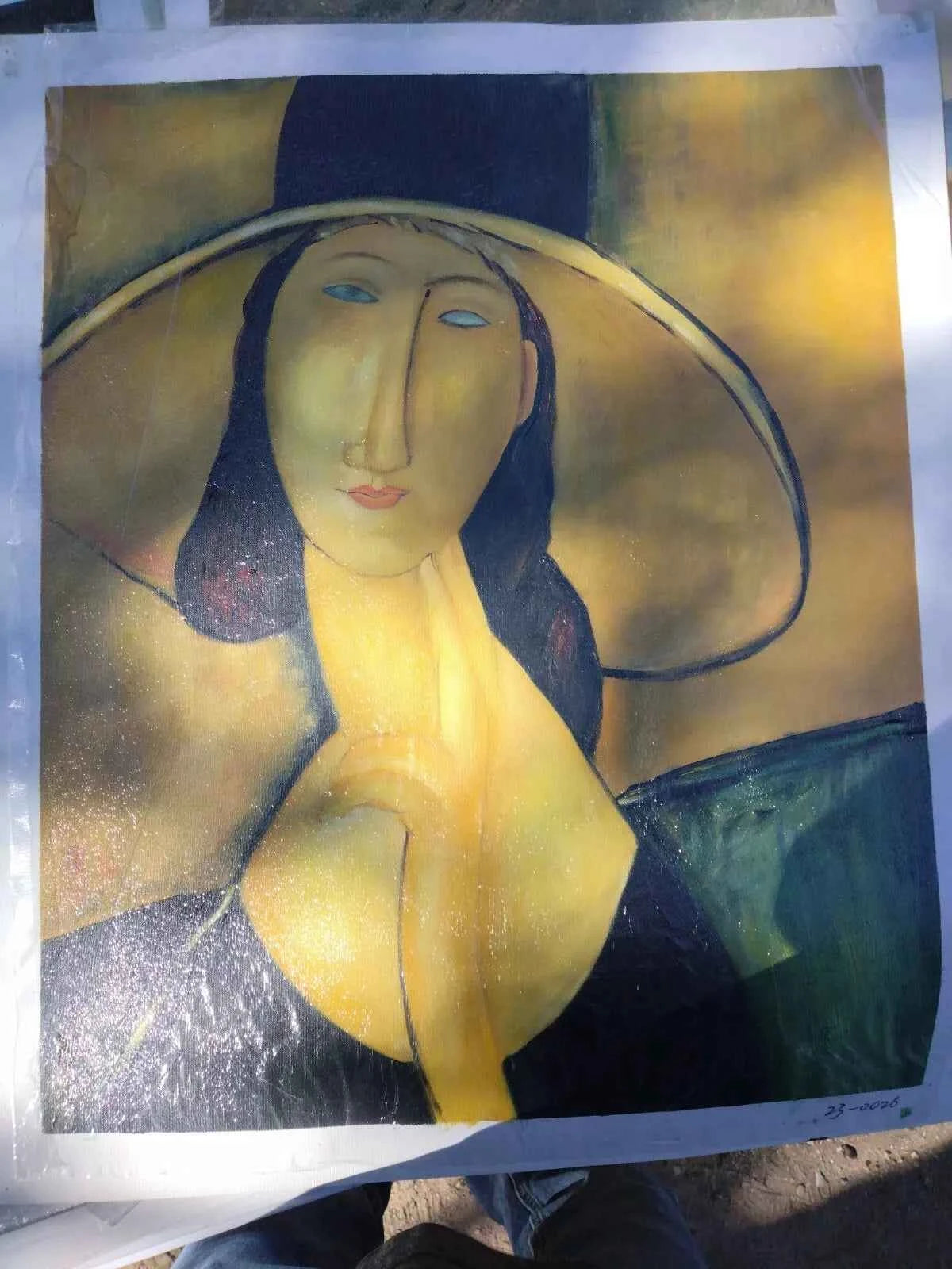 art-moderne-Huile peinte à la main sur toile-Fille au chapeau - Kikooyou Art Gallery