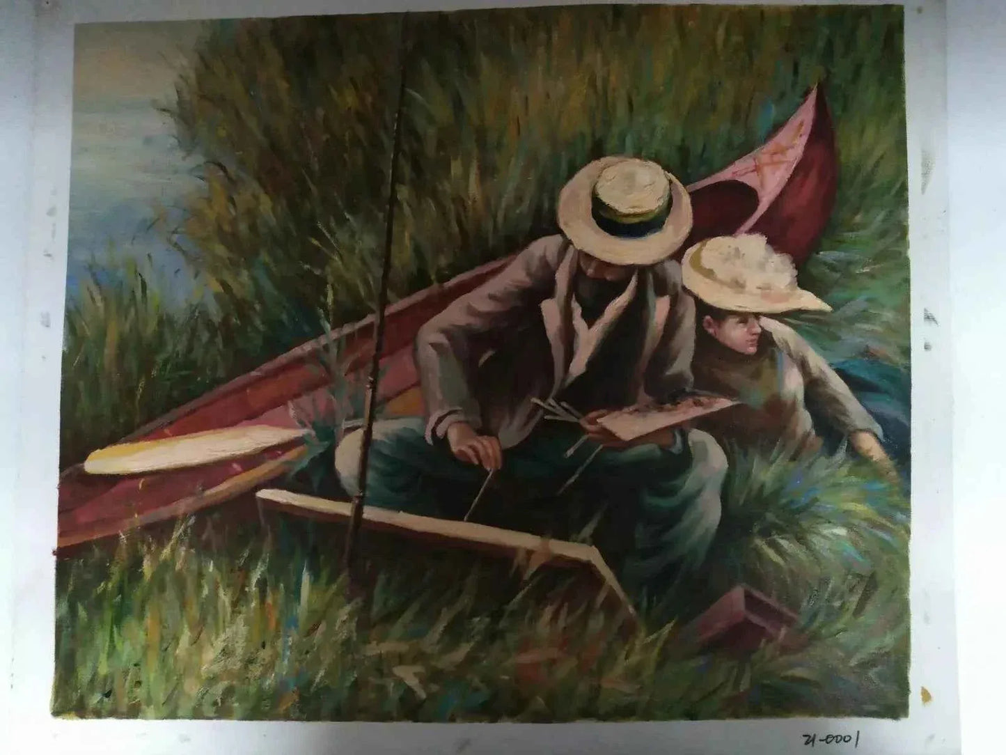 art-scène-vie-bord-rivière-artiste-peintre-huile-toile - Kikooyou Art Gallery