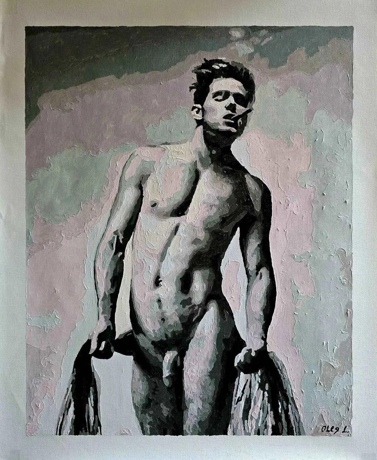 art-érotique-peinture-huile sur toile-originale-gay-homme-nu-intégrale - Kikooyou Art Gallery