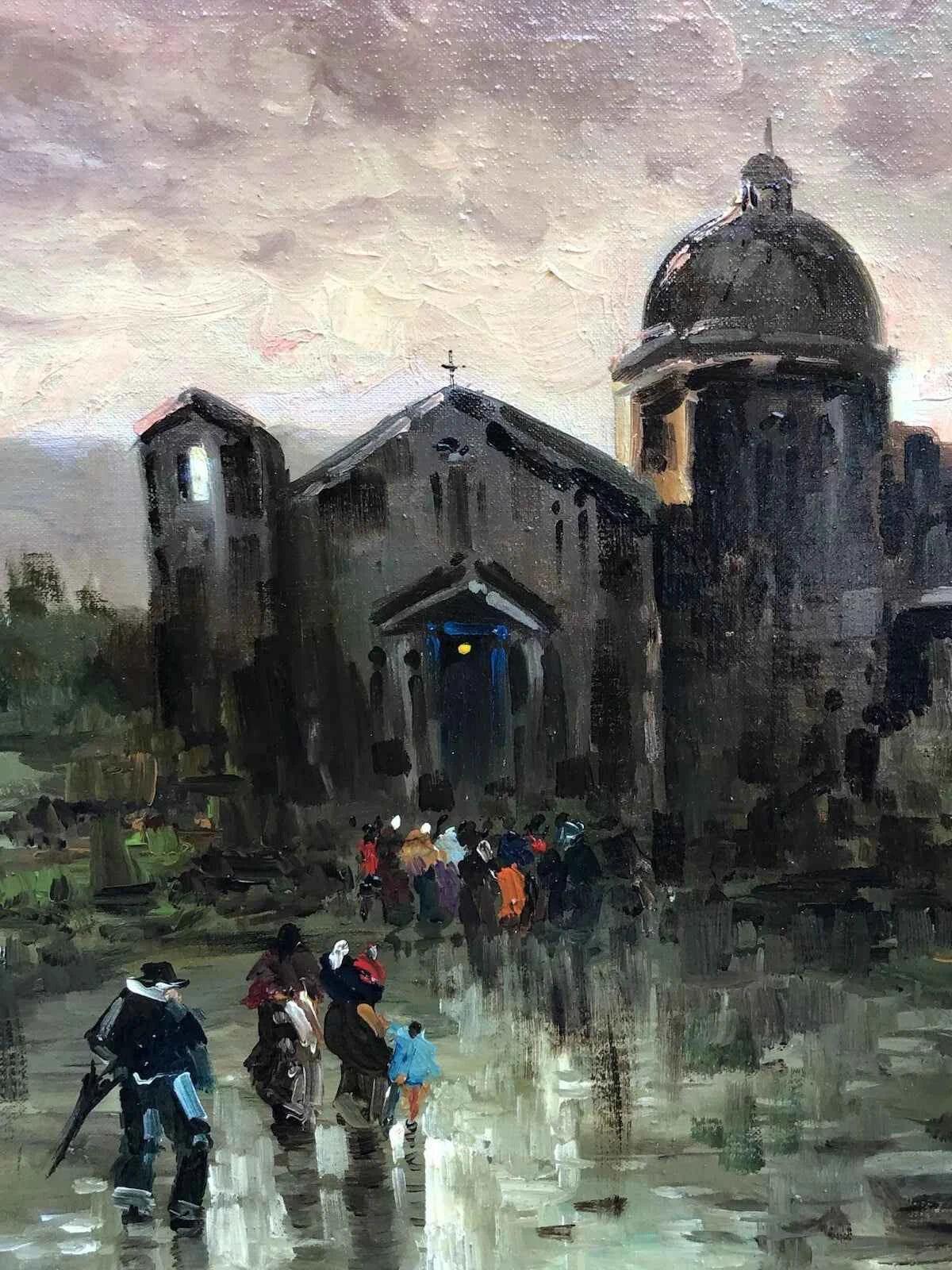 Tableau vintage - Paysage avec personnages - peinture à l'huile sur toile - Kikooyou Art Gallery