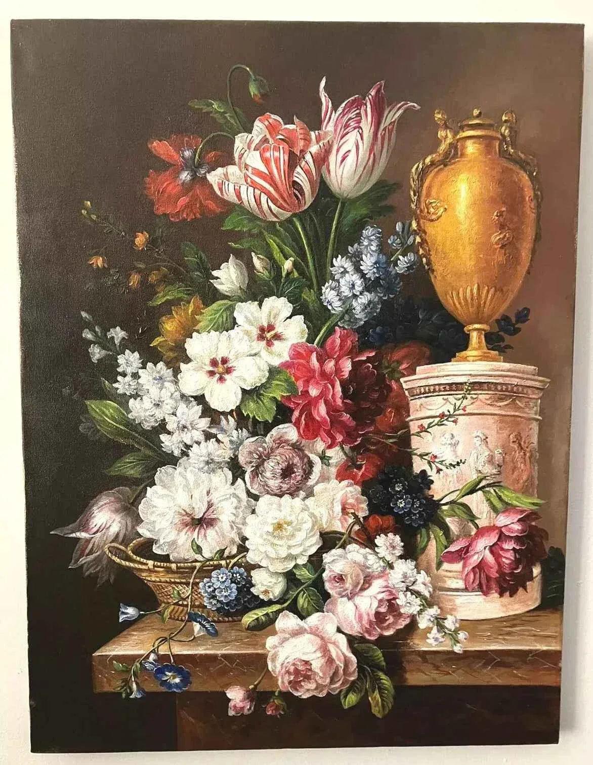 art-nature-morte-bouquet-fleurs-vase-peinture-huile-toile - Kikooyou Art Gallery