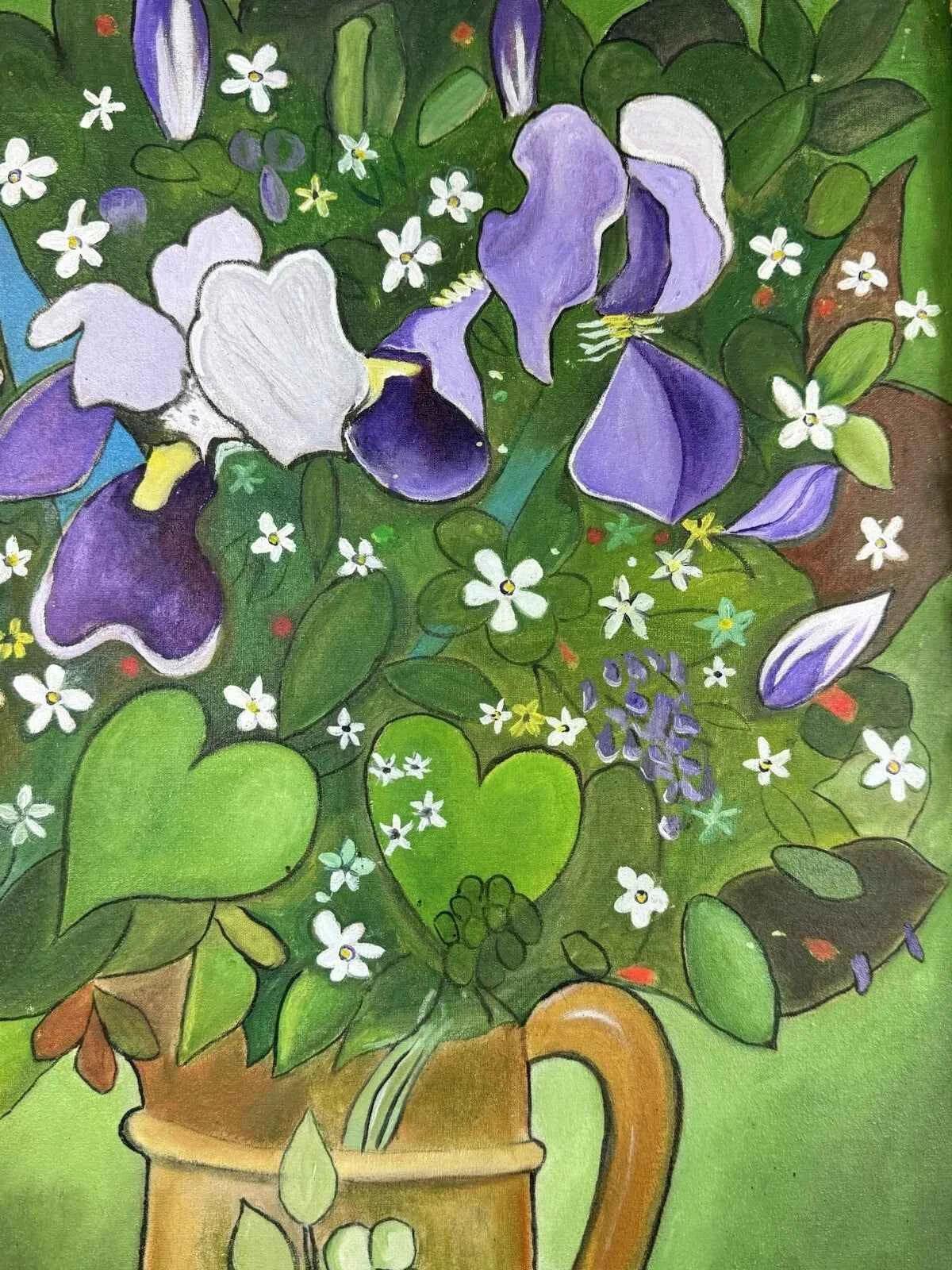 art-moderne-nature-morte-fleurs-iris-vase-huile-toile - Kikooyou Art Gallery
