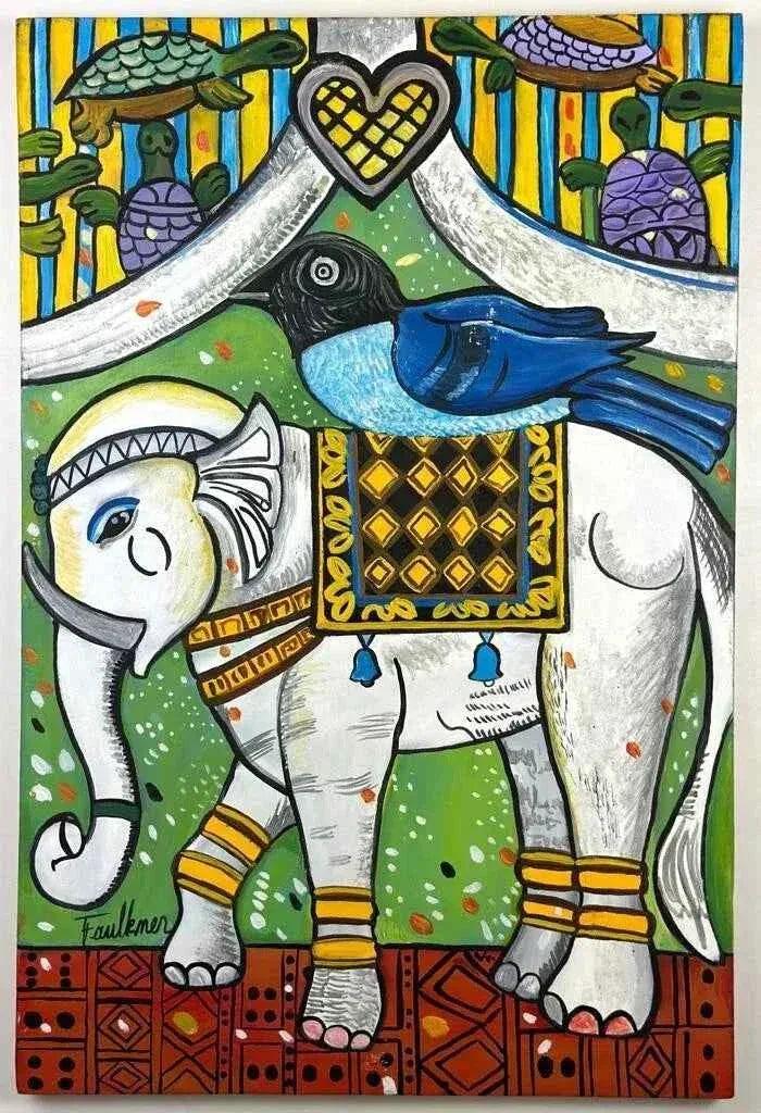 art-moderne-animal-élephant-oiseau-peinture-huile-toile - Kikooyou Art Gallery