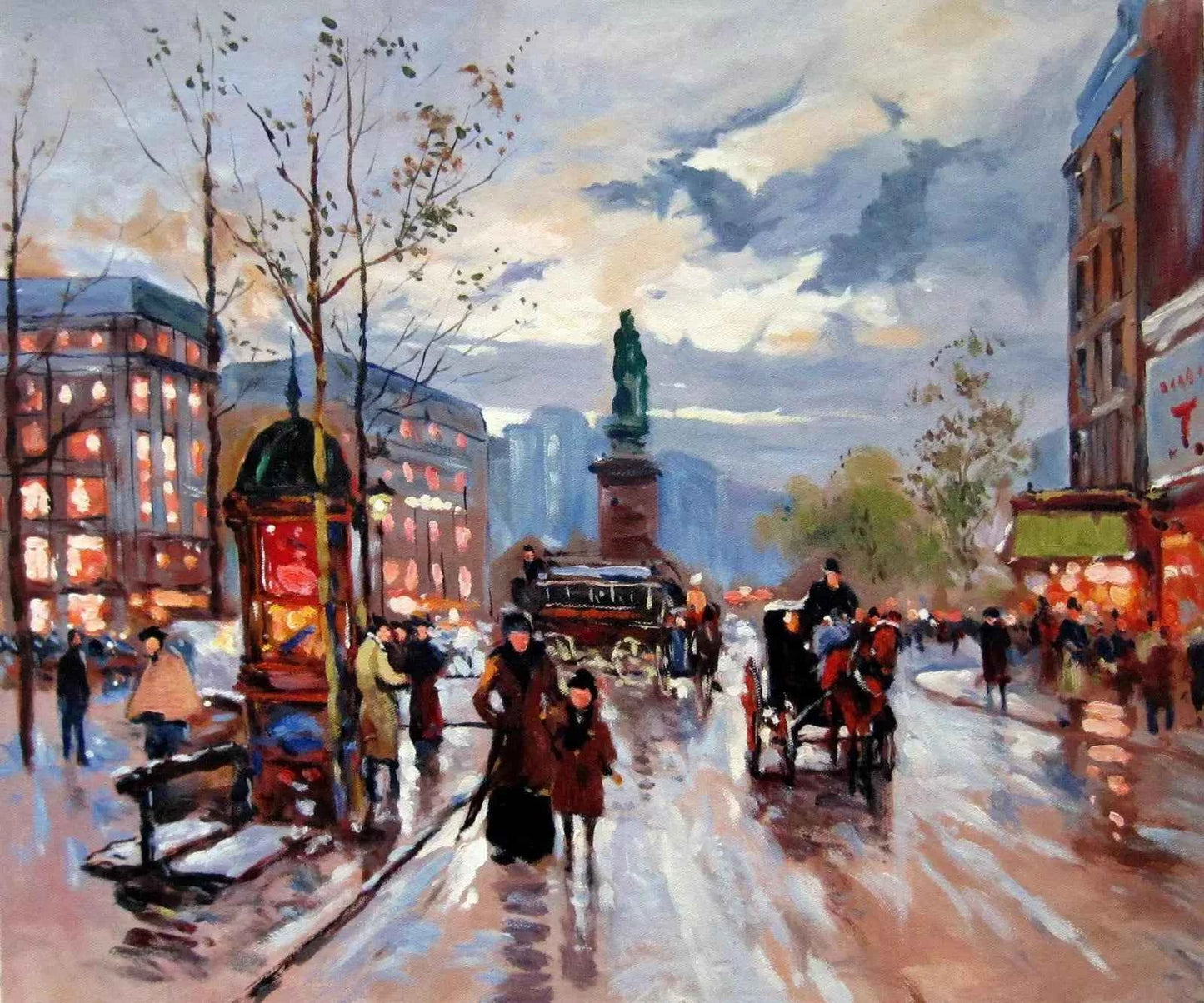 art-scène-rue-Paris-personnages-peinture-huile-toile - Kikooyou Art Gallery