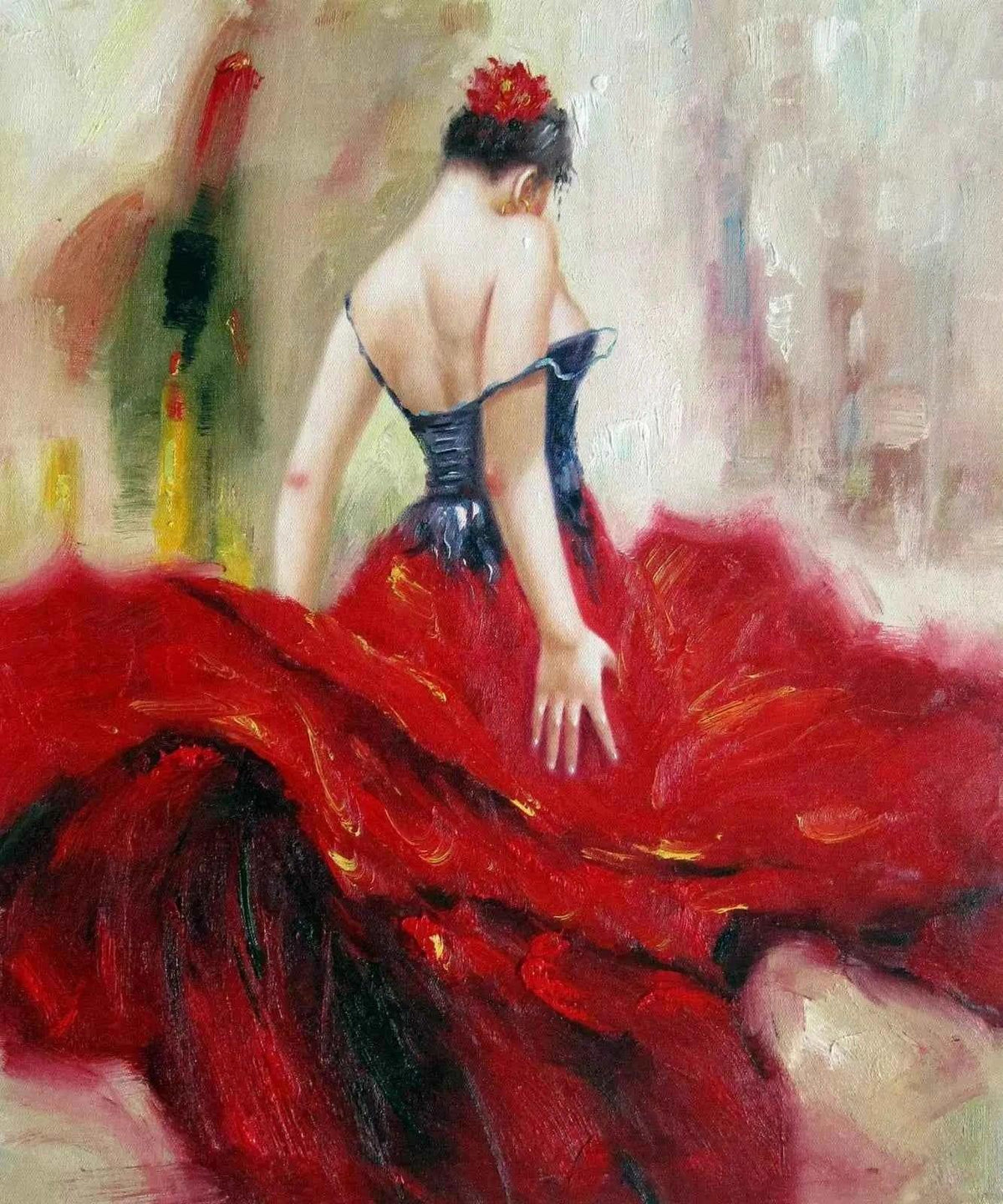 art-scène-vie-danseuse-flamenco-peinture-huile-toile - Kikooyou Art Gallery