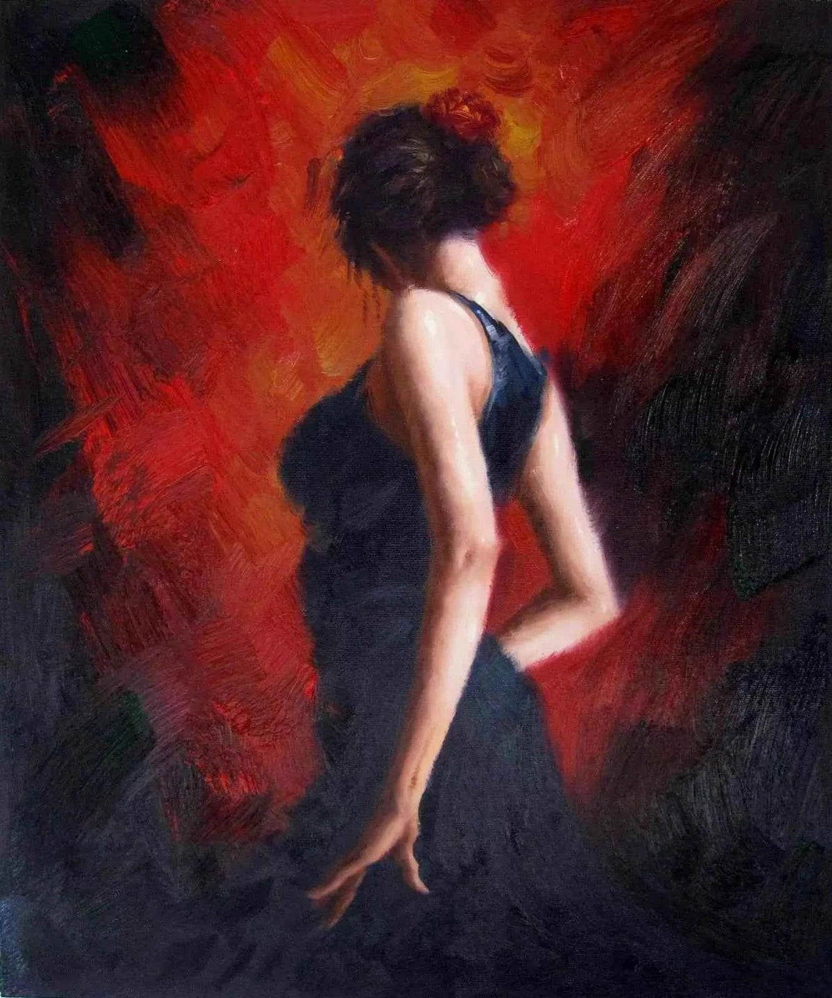art-scène-vie-danseuse-ardente-flamenco-peinture-huile-toile - Kikooyou Art Gallery