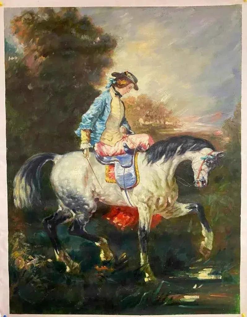art-scène-vie-dame-cheval-amazone-peinture-huile-toile - Kikooyou Art Gallery