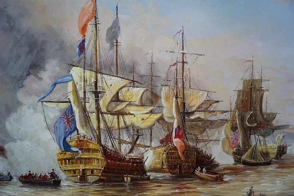 art-scène-bataille-navale-galion-frégate-peinture-huile-toile - Kikooyou Art Gallery