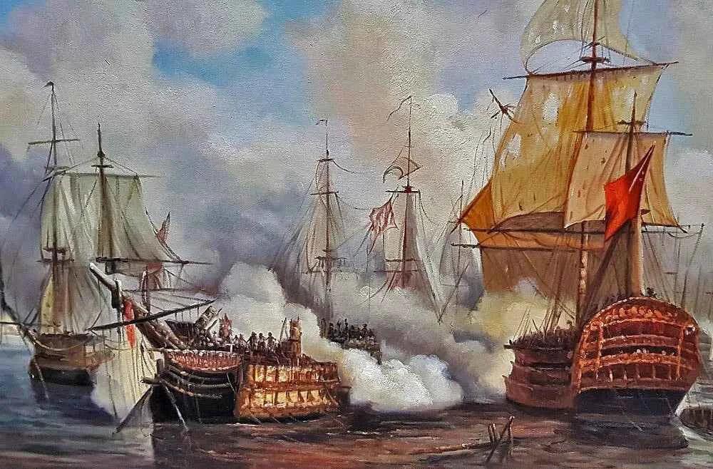 art-scène-bataille-navale-galion-frégate-peinture-huile-toile - Kikooyou Art Gallery