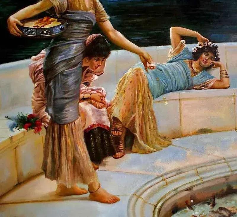 art-scène-vie-femmes-bassin-poissons-peinture-huile-toile - Kikooyou Art Gallery