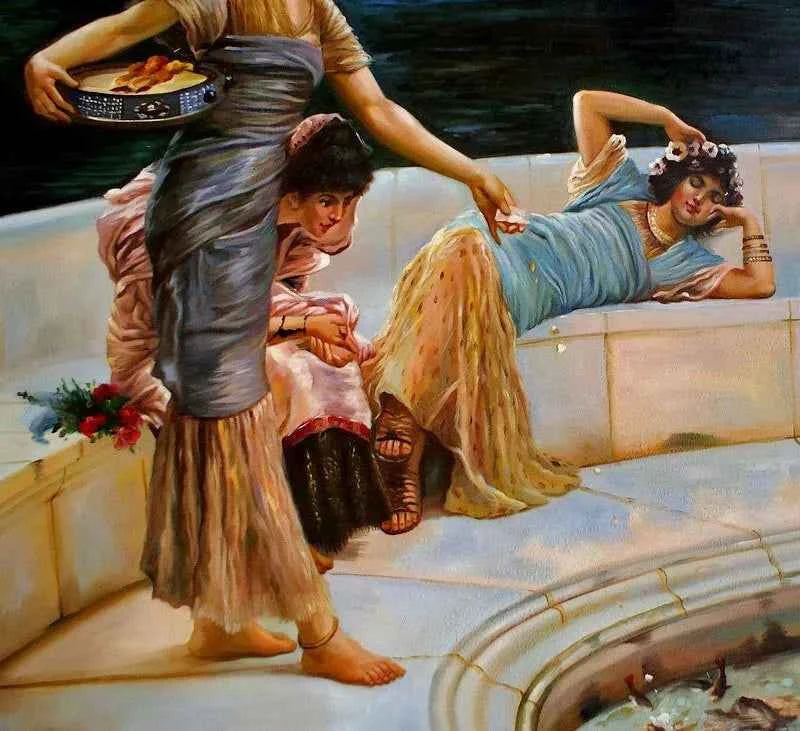 art-scène-vie-femmes-bassin-poissons-peinture-huile-toile - Kikooyou Art Gallery