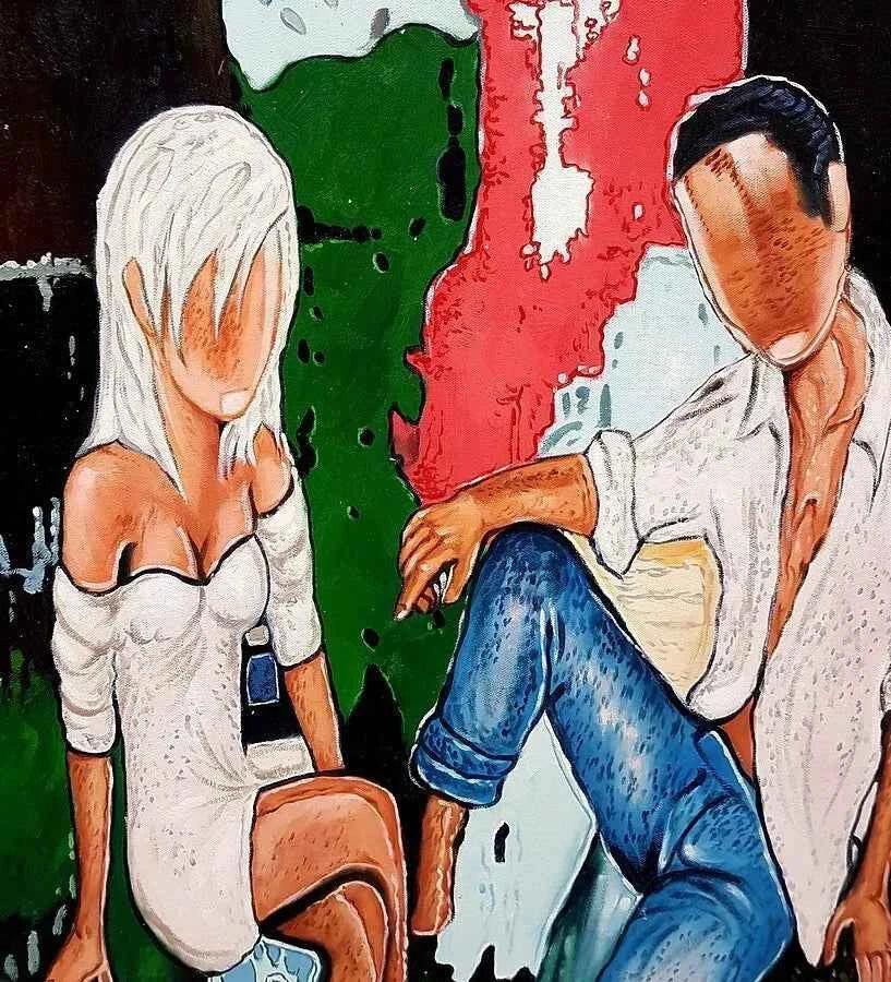 art-moderne-couple-homme-femme-peinture-huile-toile - Kikooyou Art Gallery