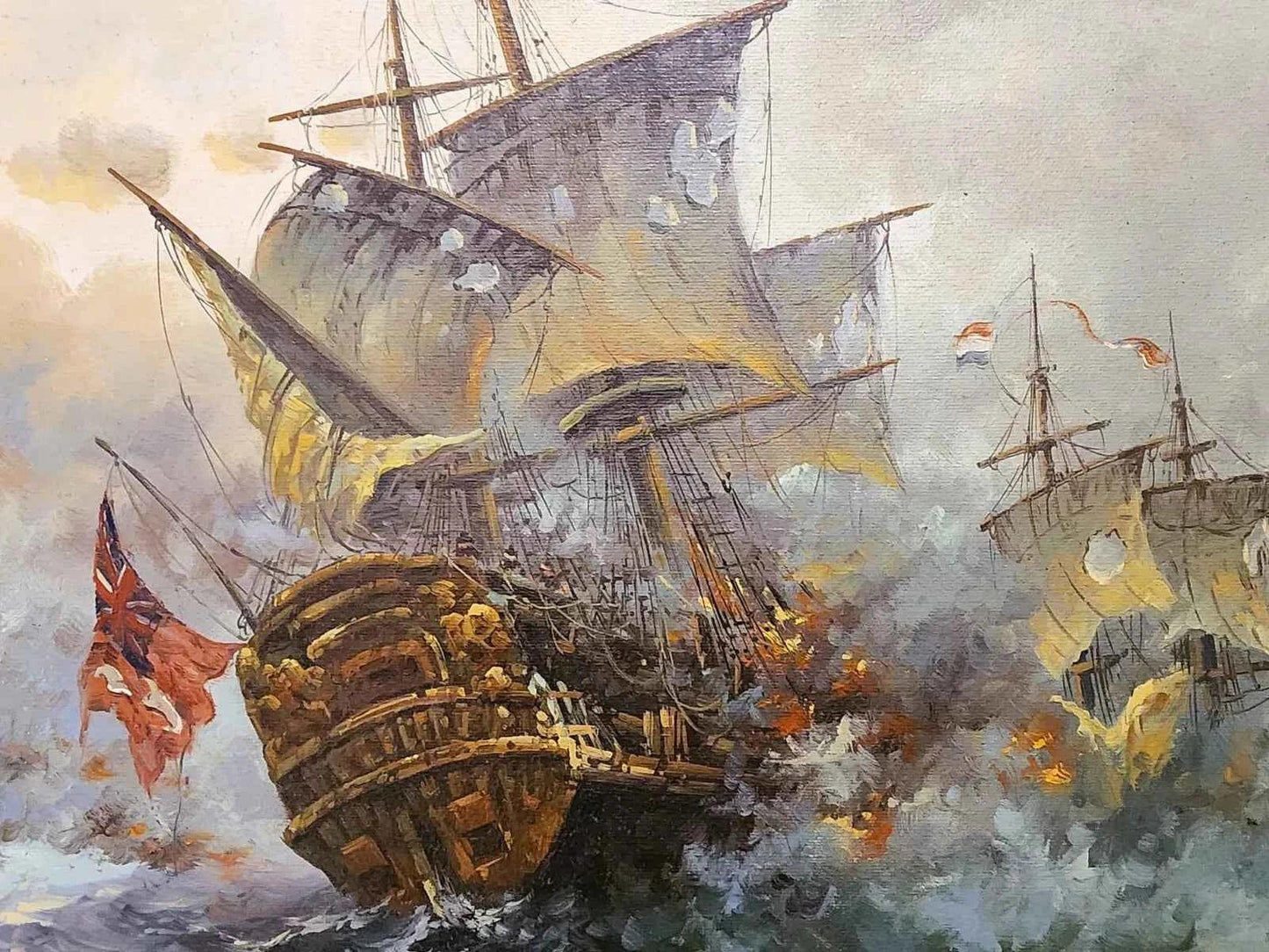 art-scène-bataille-navale-angleterre-peinture-huile-toile - Kikooyou Art Gallery