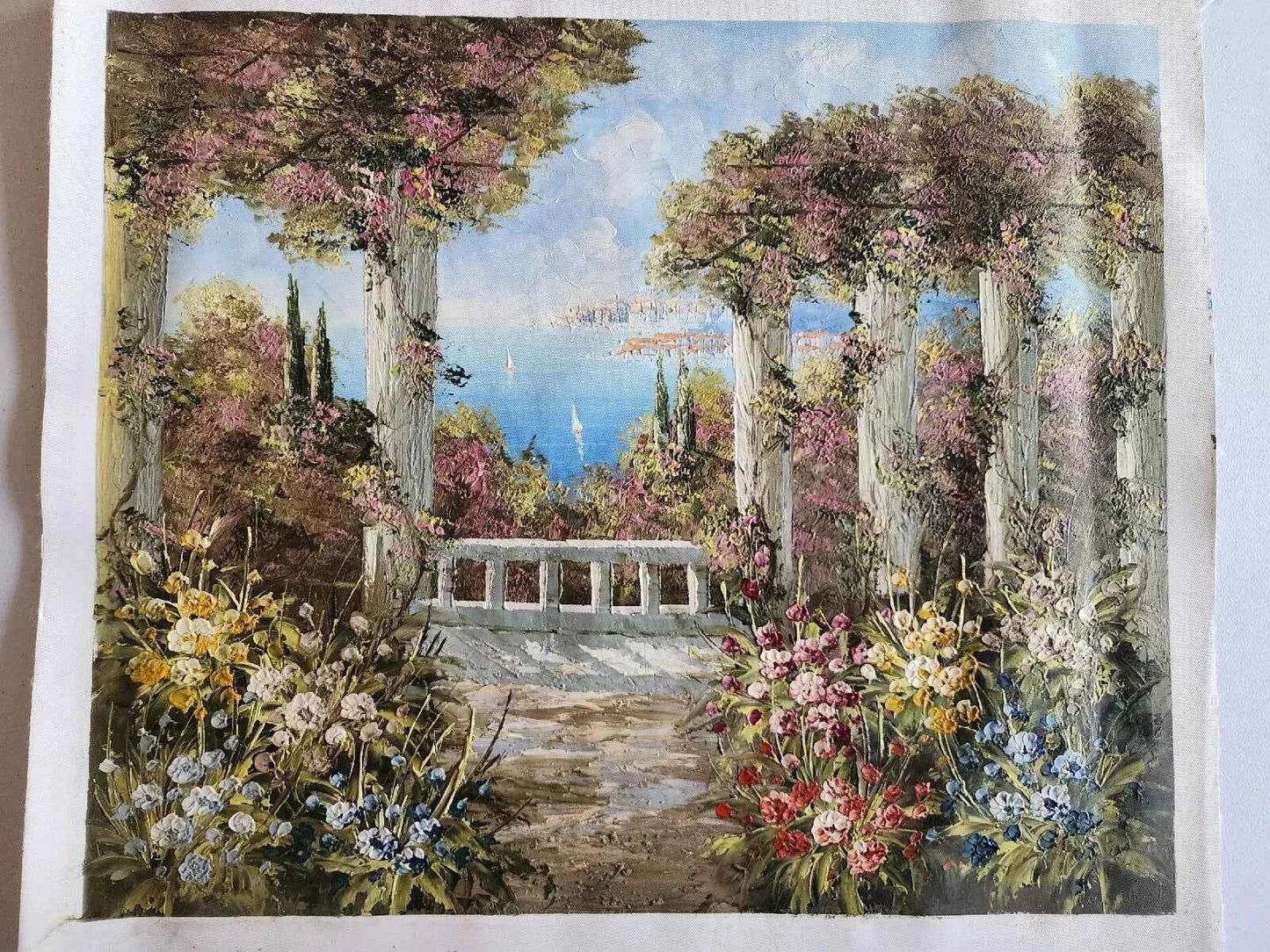 art-paysage-vue-mer-jardin-peinture-huile sur toile - Kikooyou Art Gallery