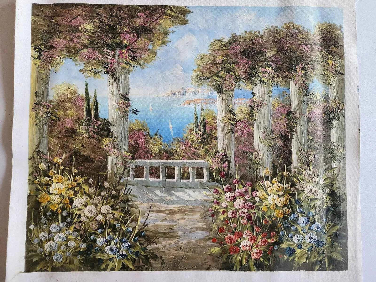 art-paysage-vue-mer-jardin-peinture-huile sur toile - Kikooyou Art Gallery