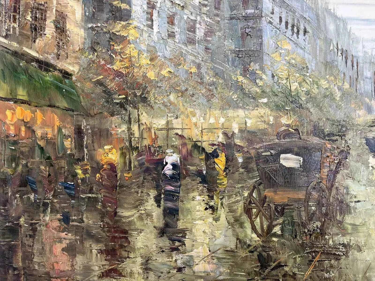 art-paysage-scène-rue-personnages-Paris-tour-Eiffel-peinture-huile-toile - Kikooyou Art Gallery