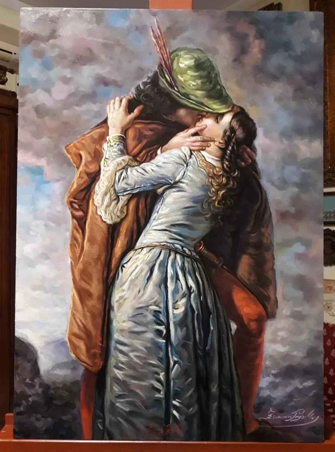 Revisitation de "le baiser" de Francesco Hayez, huile sur toile, - Kikooyou Art Gallery