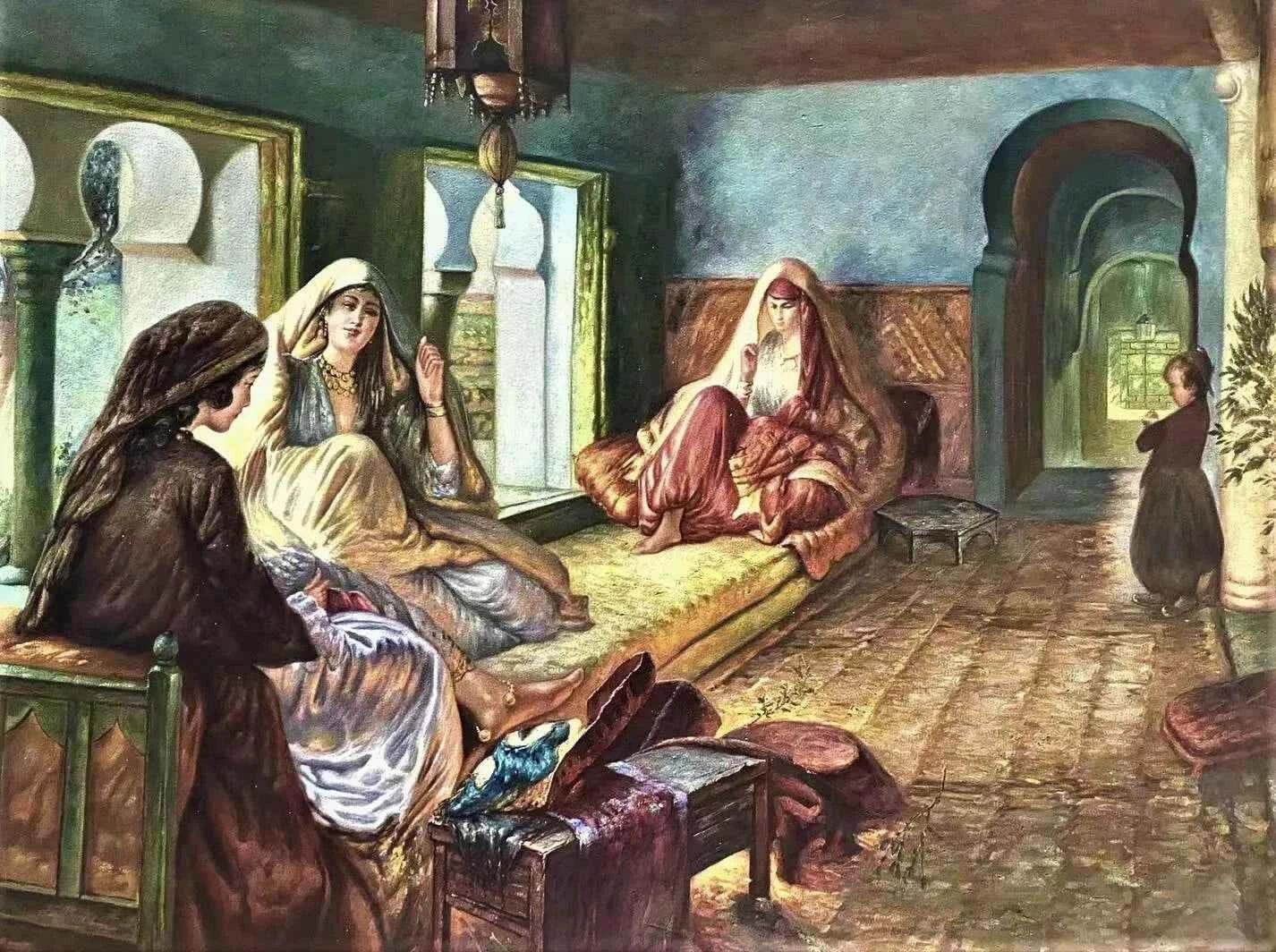 art-orientalisme-femmes-harem-arabe-thé-tapis-peinture-huile-toile - Kikooyou Art Gallery