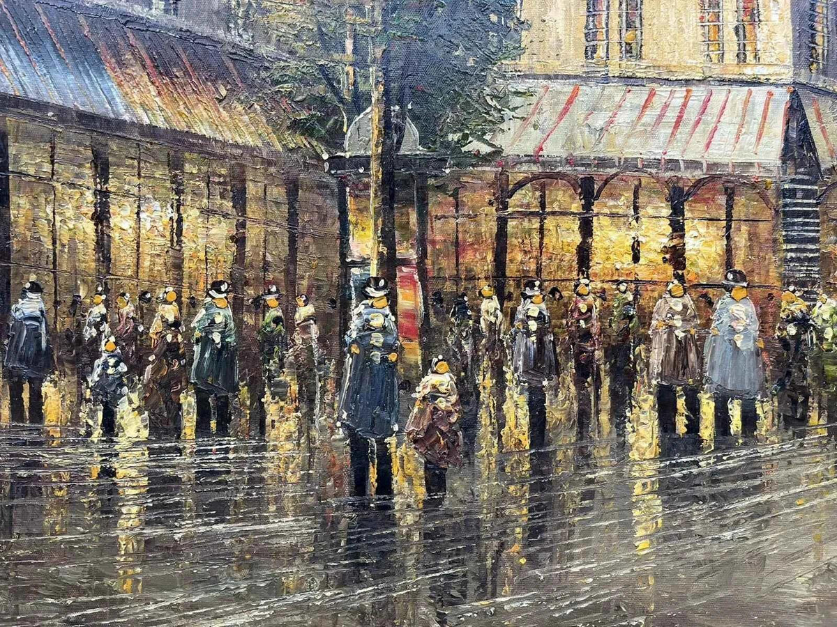 art-paysage-scène-rue-personnages-Paris-tour-Eiffel-peinture-huile-toile - Kikooyou Art Gallery