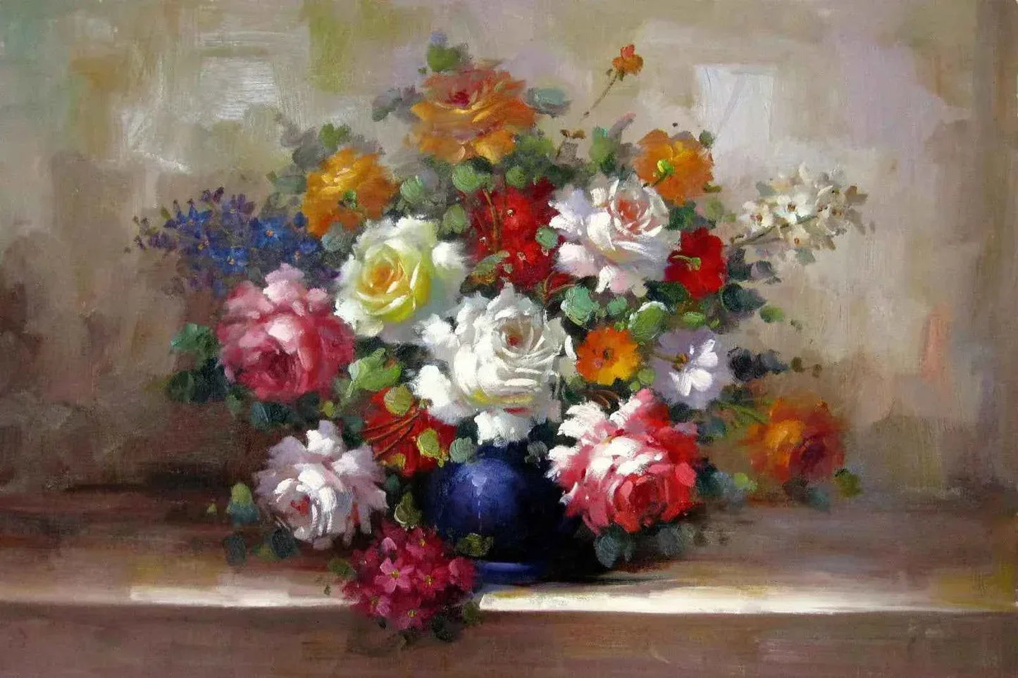 art-nature-morte-bouquet-fleurs-vase-peinture-huile-toile - Kikooyou Art Gallery