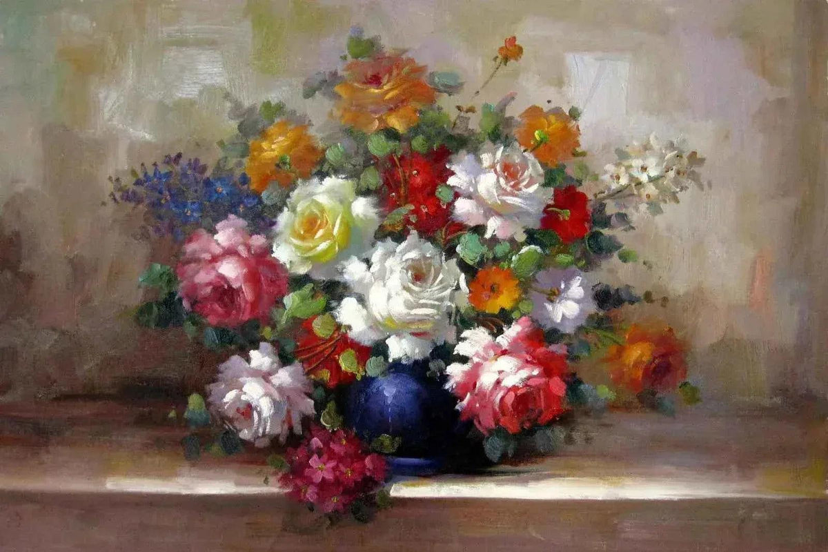 art-nature-morte-bouquet-fleurs-vase-peinture-huile-toile - Kikooyou Art Gallery