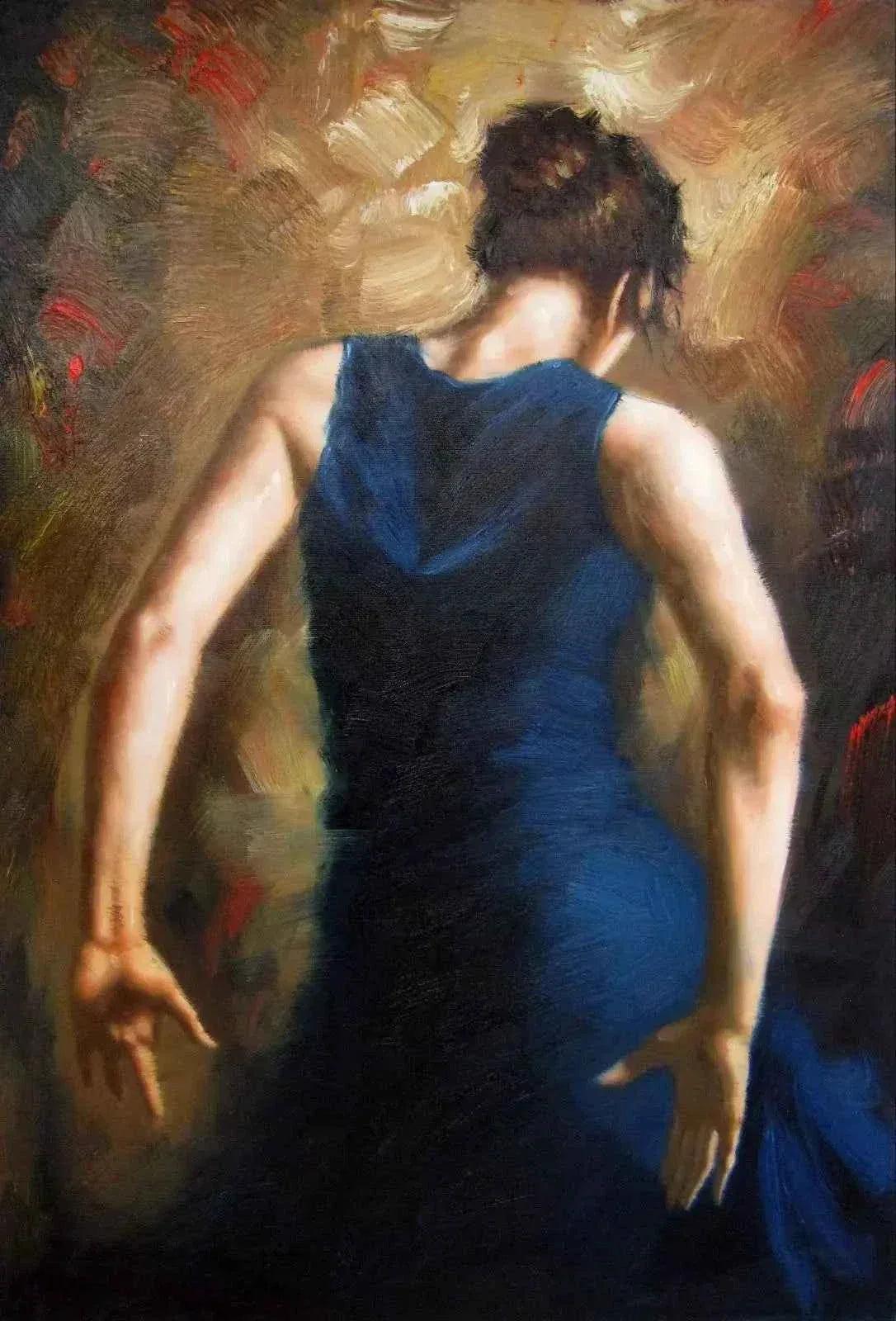 art-scène-vie-danseuse-ardente-flamenco-peinture-huile-toile - Kikooyou Art Gallery
