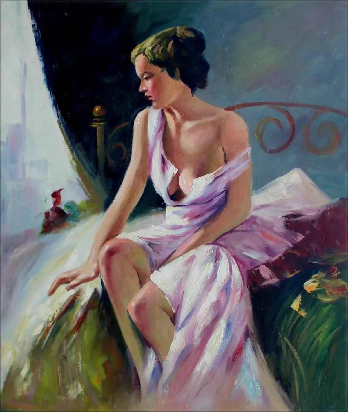 art-érotique-feminin-femme-dénudée-lit-peinture-huile-toile - Kikooyou Art Gallery