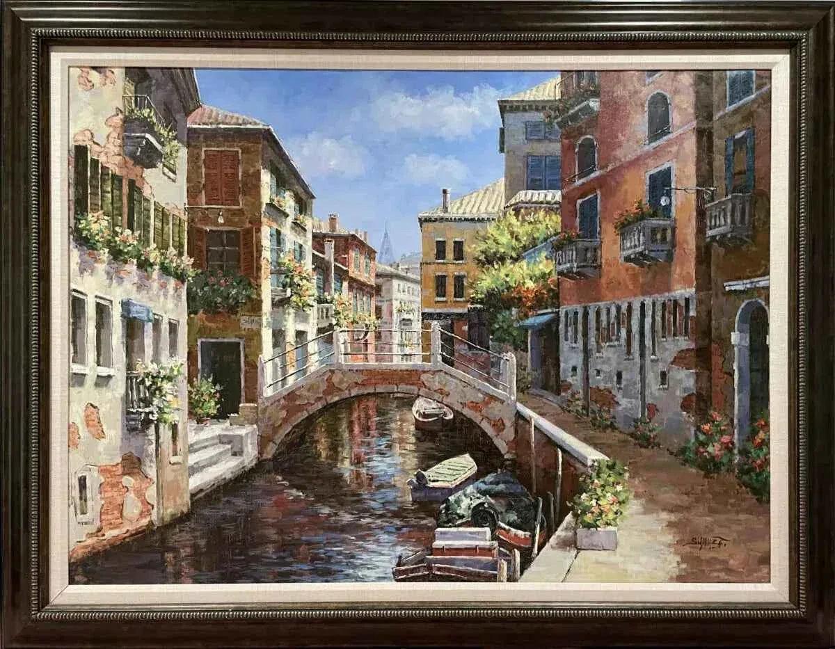 Framed Oil Painting of Venice by D. Summit Large 36 x 48 in - Kikooyou Art Gallery
