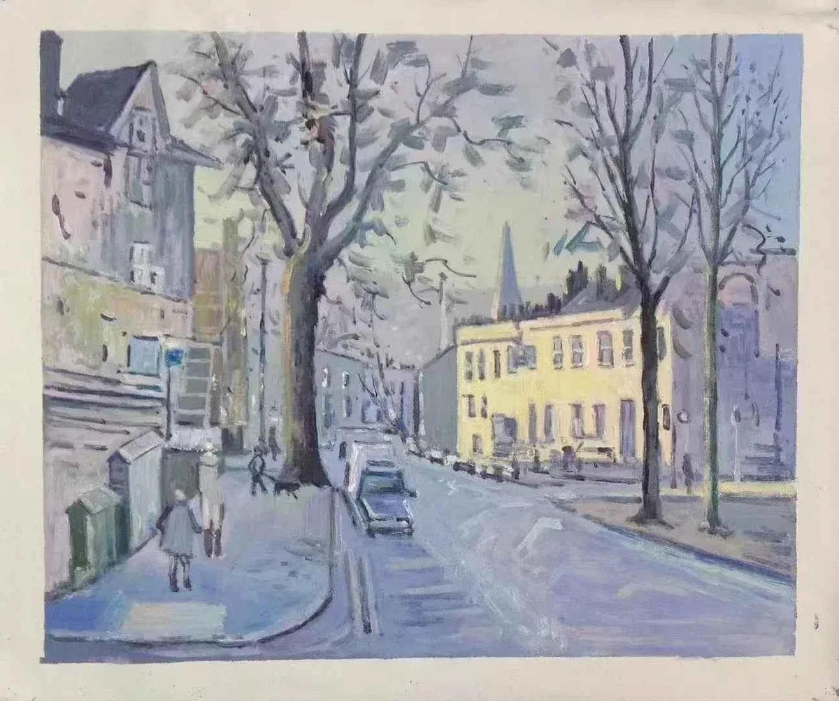 art-paysage-scène-rue-ville-personnages-peinture-huile-toile - Kikooyou Art Gallery