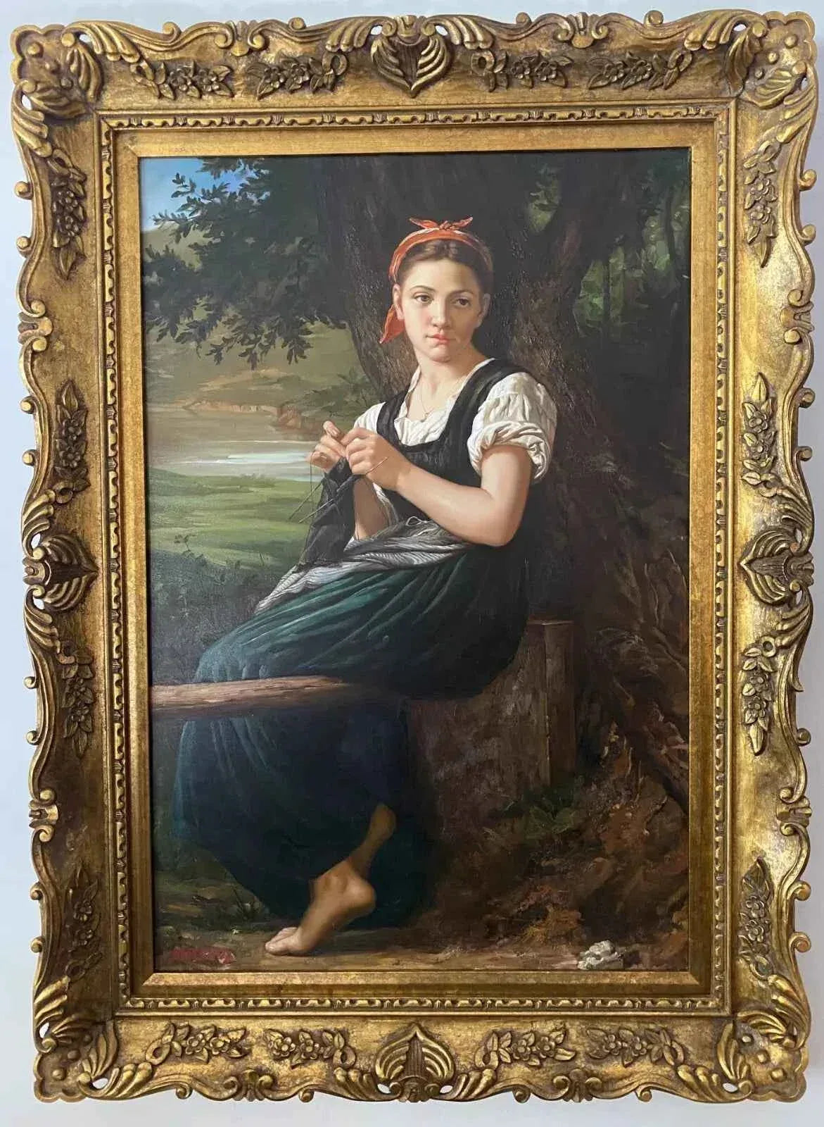 art-portrait-jeune-fille-tricot-peinture-huile-toile-cadre - Kikooyou Art Gallery