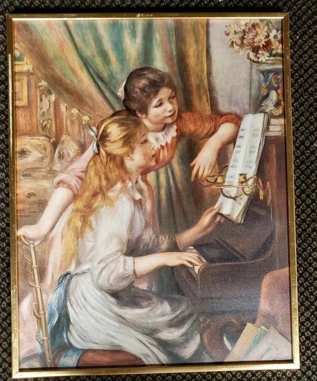 art-portrait-scène-vie-soeurs-filles-leçon-piano-musique-peinture-huile-toile - Kikooyou Art Gallery