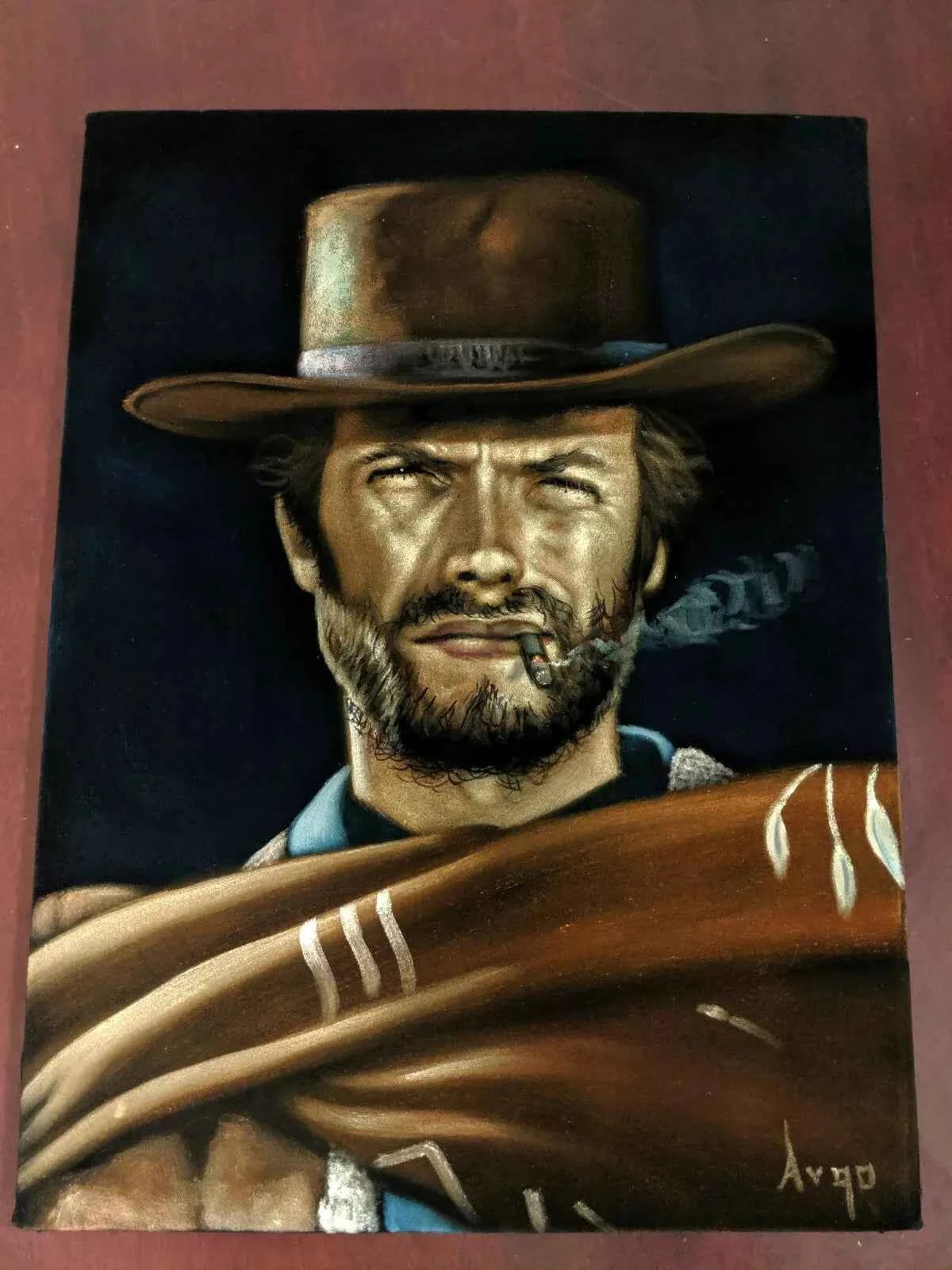 art-portrait-masculin-homme-acteur-cinéma-clint eastwood-peinture-originale-huile-toile