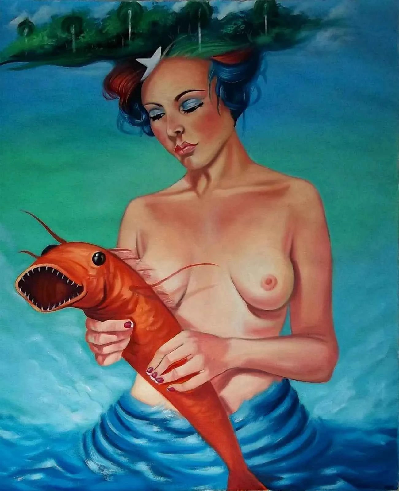 art-surréalisme-personnage-féminin-femme-nue-peinture-huile-toile