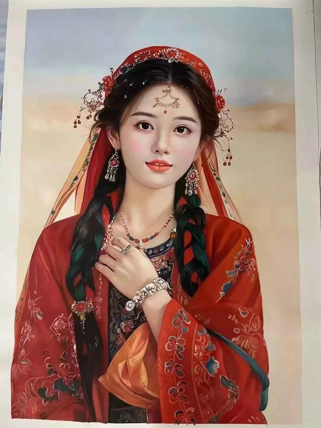 art -portrait-féminin-femme-asiatique-bijoux-peinture-huile sur toile - Kikooyou Art Gallery