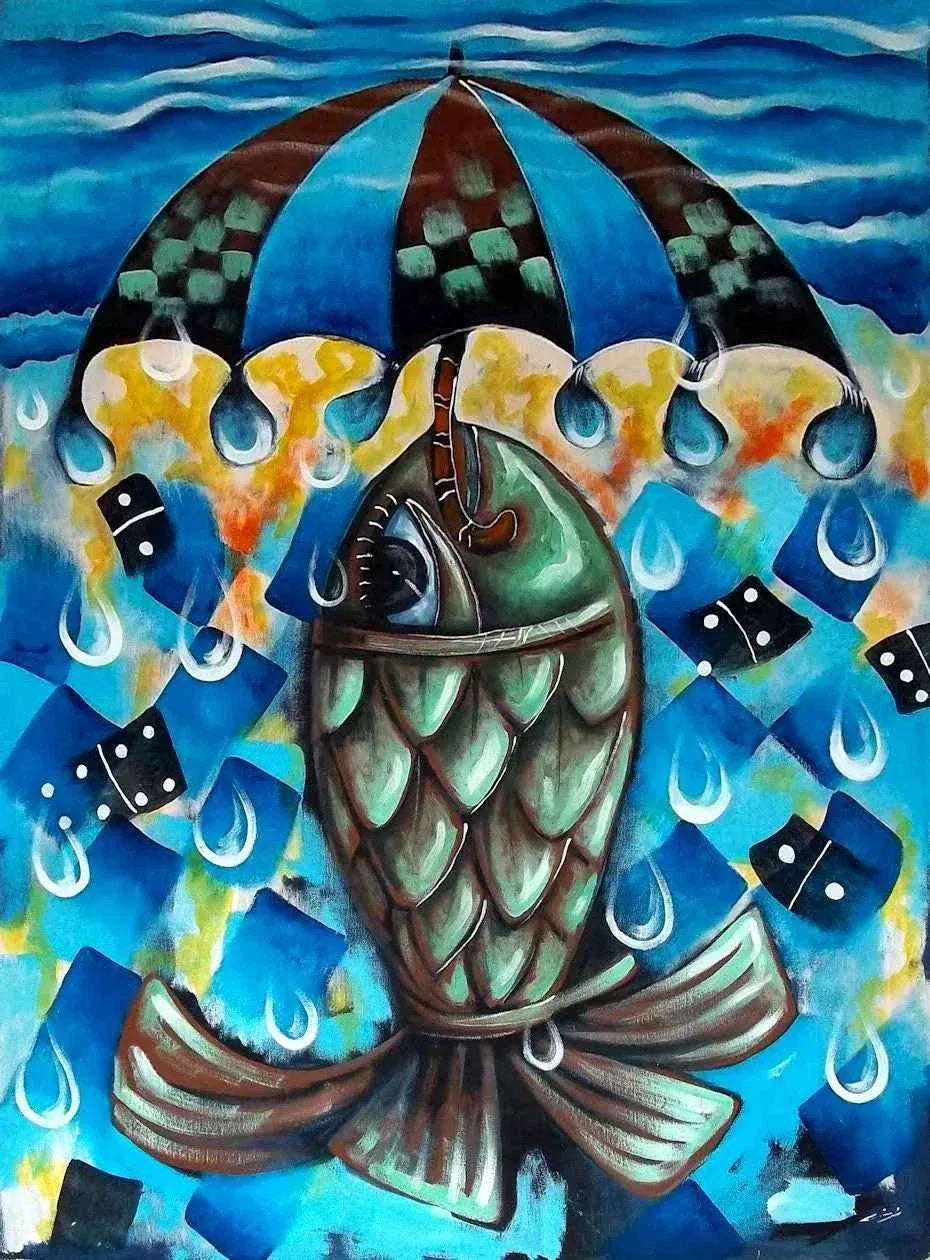 art-surréalisme-poisson-peinture-acrylique-toile - Kikooyou Art Gallery